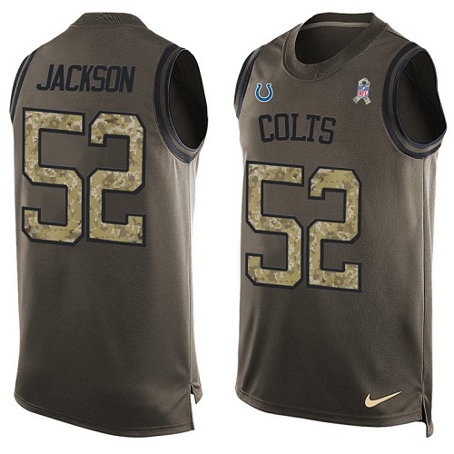 Men's Limited D'Qwell Jackson Nike Jersey Green - #52 Salute to Service Tank Top NFL Indianapolis Colts